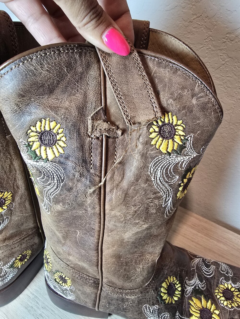 Womens Western Boots Sunflowers Shyanne 9 Cowgirl Square Toe Embroiderd Leather - Picture 4 of 6